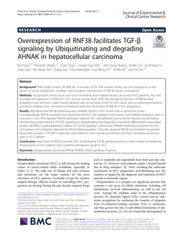 Overexpression of RNF38 Facilitates TGF-Β Signaling by Ubiquitinating