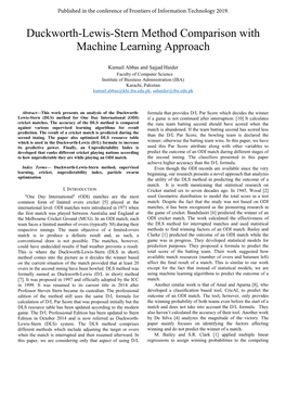 Duckworth-Lewis-Stern Method Comparison with Machine Learning Approach