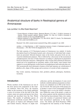 Anatomical Structure of Barks in Neotropical Genera of Annonaceae
