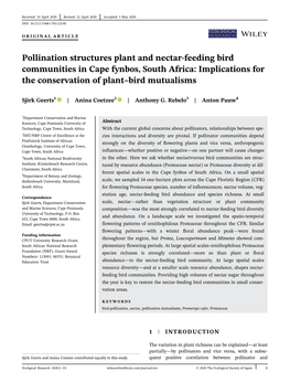 Pollination Structures Plant and Nectar‐Feeding Bird