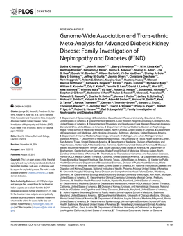 Genome-Wide Association and Trans-Ethnic Meta-Analysis for Advanced Diabetic Kidney Disease: Family Investigation of Nephropathy and Diabetes (FIND)