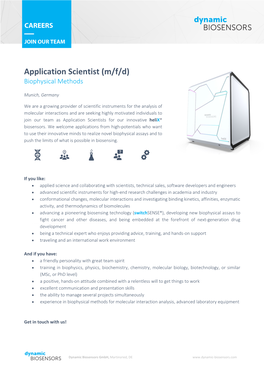Application Scientist (M/F/D) Biophysical Methods