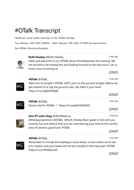 Otalk Healthcare Social Media Transcript February 18Th 2020