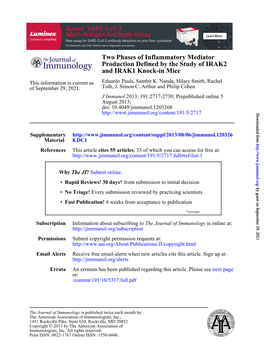 And IRAK1 Knock-In Mice Production Defined by the Study of IRAK2 Two