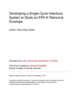 Developing a Single-Cycle Infectious System to Study an ERV-K Retroviral Envelope