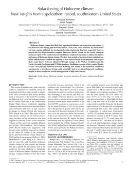 Solar Forcing of Holocene Climate: New Insights from a Speleothem Record, Southwestern United States