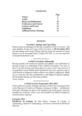 LAMAS Newsletter Editorship Having Recently Left London for Pastures New (Bath), I Am Unfortunate in Having to Hand Over Editorship of the LAMAS Newsletter