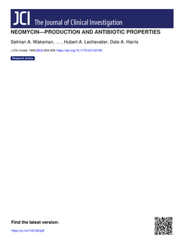 Neomycin—Production and Antibiotic Properties