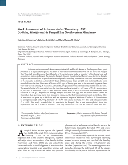 Stock Assessment of Arius Maculatus (Thurnberg, 1792) (Ariidae, Siluriformes) in Panguil Bay, Northwestern Mindanao