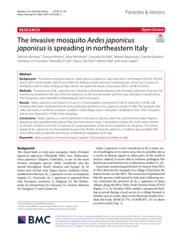 The Invasive Mosquito Aedes Japonicus Japonicus Is Spreading In