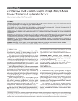 Compressive and Flexural Strengths of High-Strength Glass Ionomer Cements: a Systematic Review Ridyumna Garain1, Mikayeel Abidi2, Zain Mehkri3