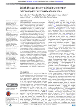 BTS Clinical Statement on Pulmonary Arteriovenous Malformations