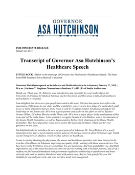 Transcript of Governor Asa Hutchinson's Healthcare Speech