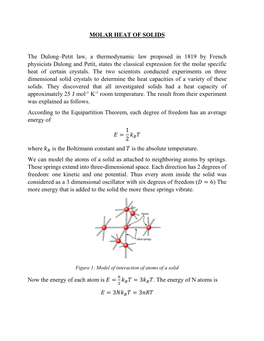 MOLAR HEAT of SOLIDS the Dulong–Petit Law, a Thermodynamic