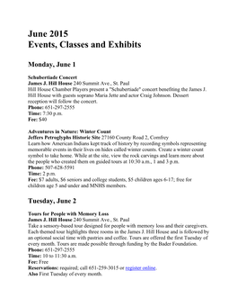 June 2015 Events, Classes and Exhibits