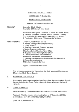 TORRIDGE DISTRICT COUNCIL MEETING of the COUNCIL The