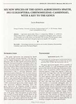 Six New Species of the Genus Agroiconota Spaeth, 1913 (Coleoptera: Chrysomelidae: Cassidinae), with a Key to the Genus