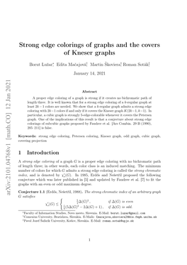 Strong Edge Colorings of Graphs and the Covers of Kneser Graphs Arxiv