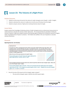 Lesson 23: the Volume of a Right Prism