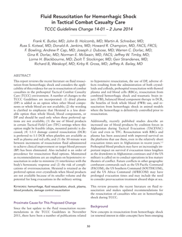 Fluid Resuscitation for Hemorrhagic Shock in Tactical Combat Casualty Care TCCC Guidelines Change 14-01 – 2 June 2014