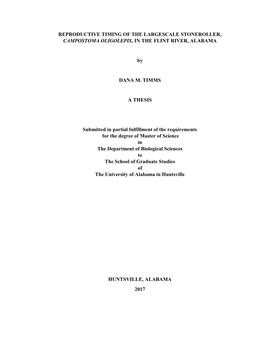 Reproductive Timing of the Largescale Stoneroller, Campostoma Oligolepis, in the Flint River, Alabama