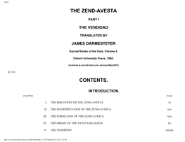 The Zend-Avesta Contents