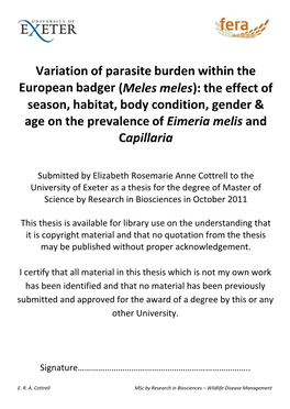 Variation of Parasite Burden Within the European Badger