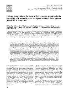 High Variation Reduces the Value of Feather Stable Isotope Ratios in Identifying New Wintering Areas for Aquatic Warblers Acrocephalus Paludicola in West Africa