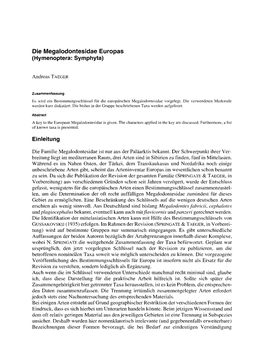 Die Megalodontesidae Europas (Hymenoptera: Symphyta) Einleitung