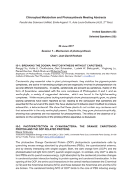 Chloroplast Metabolism and Photosynthesis Meeting Abstracts Faculté Des Sciences Unimail, Emile-Argand 11, Aula Louis-Guillaume (ALG, 2Nd Floor)