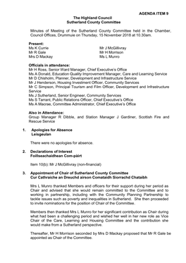 AGENDA ITEM 9 the Highland Council Sutherland County Committee