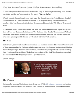 The Ben Bernanke and Janet Yellen Investment Portfolios | Seeking Alpha 7/31/15, 5:33 PM