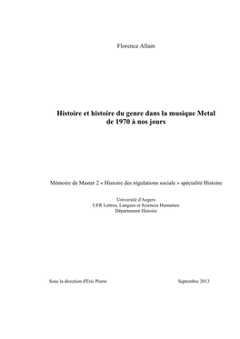 Histoire Et Histoire Du Genre Dans La Musique Metal De 1970 À Nos Jours