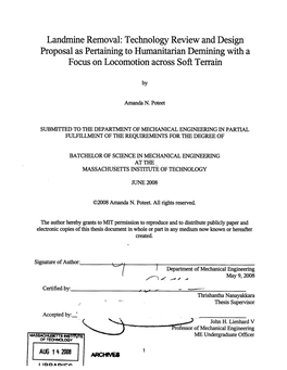 Landmine Removal: Technology Review and Design Proposal As Pertaining to Humanitarian Demining with a Focus on Locomotion Across Soft Terrain