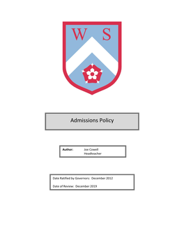 Admissions Policy 2021