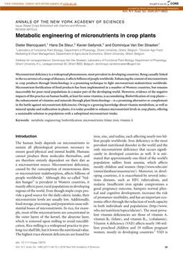 Metabolic Engineering of Micronutrients in Crop Plants