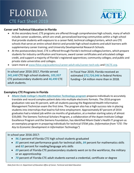 FLORIDA CTE Fact Sheet 2019