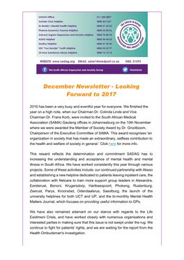 December Newsletter - Looking Forward to 2017