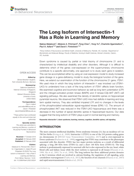 The Long Isoform of Intersectin-1 Has a Role in Learning and Memory