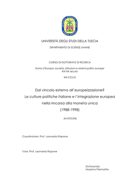 Le Culture Politiche Italiane E L'integrazione Europea Nella