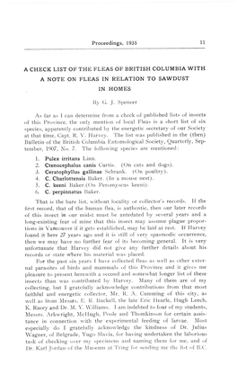 A Check List of the Fleas of British Columbia with a Note on Fleas in Relation to Sawdust in Homes