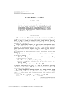 SUPERHARMONIC NUMBERS 1. Introduction If the Harmonic Mean Of