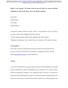 The Balance Between Egg and Clutch Size Among Australian Amphibians