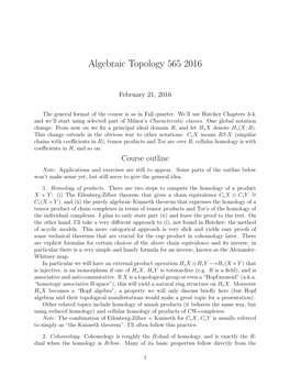 Algebraic Topology 565 2016