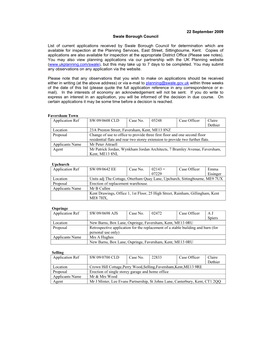 22 September 2009 Swale Borough Council List of Current Applications