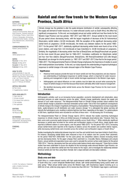 Rainfall and River Flow Trends for the Western Cape Province, South Africa