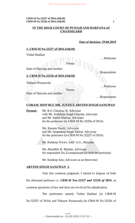 29.04.2019 1. CRM-M No.32227 of 2016 (O&M) Vishal D