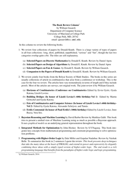 The Book Review Column1 by William Gasarch Department of Computer Science University of Maryland at College Park College Park, MD, 20742 Email: Gasarch@Cs.Umd.Edu