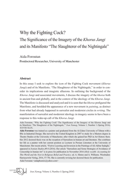 Why the Fighting Cock? the Significance of the Imagery of the Khorus Jangi and Its Manifesto “The Slaughterer of the Nightingale”