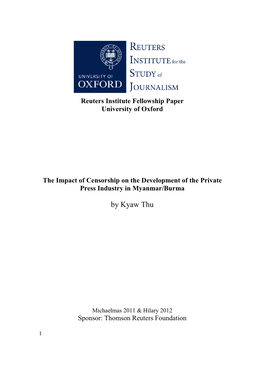 The Impact of Censorship on the Development of the Private Press Industry in Myanmar/Burma